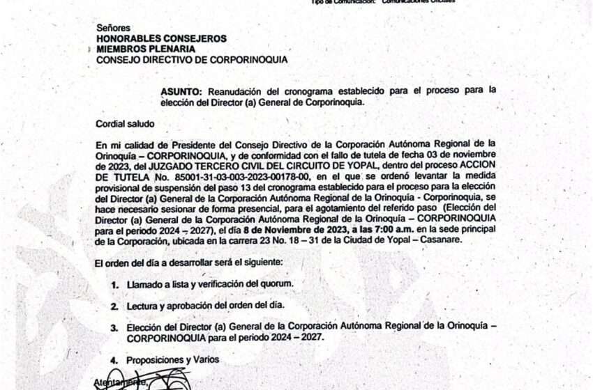  ACTUACIÓN ILEGAL DEL CONSEJO DIRECTIVO DE CORPORINOQUIA EN EL TRÁMITE DE ELECCIÓN DEL DIRECTOR GENERAL DE CORPORINOQUIA 2024-2027