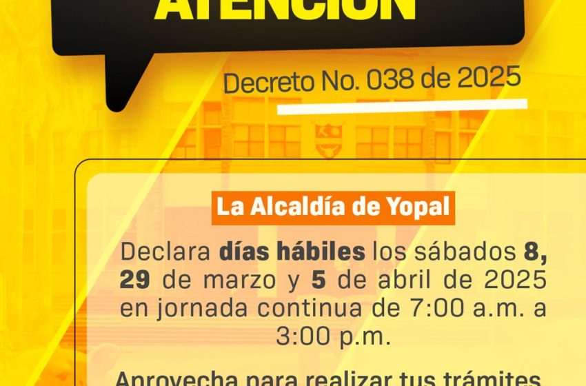  Cambios en los horarios de atención al público en la Alcaldía de Yopal