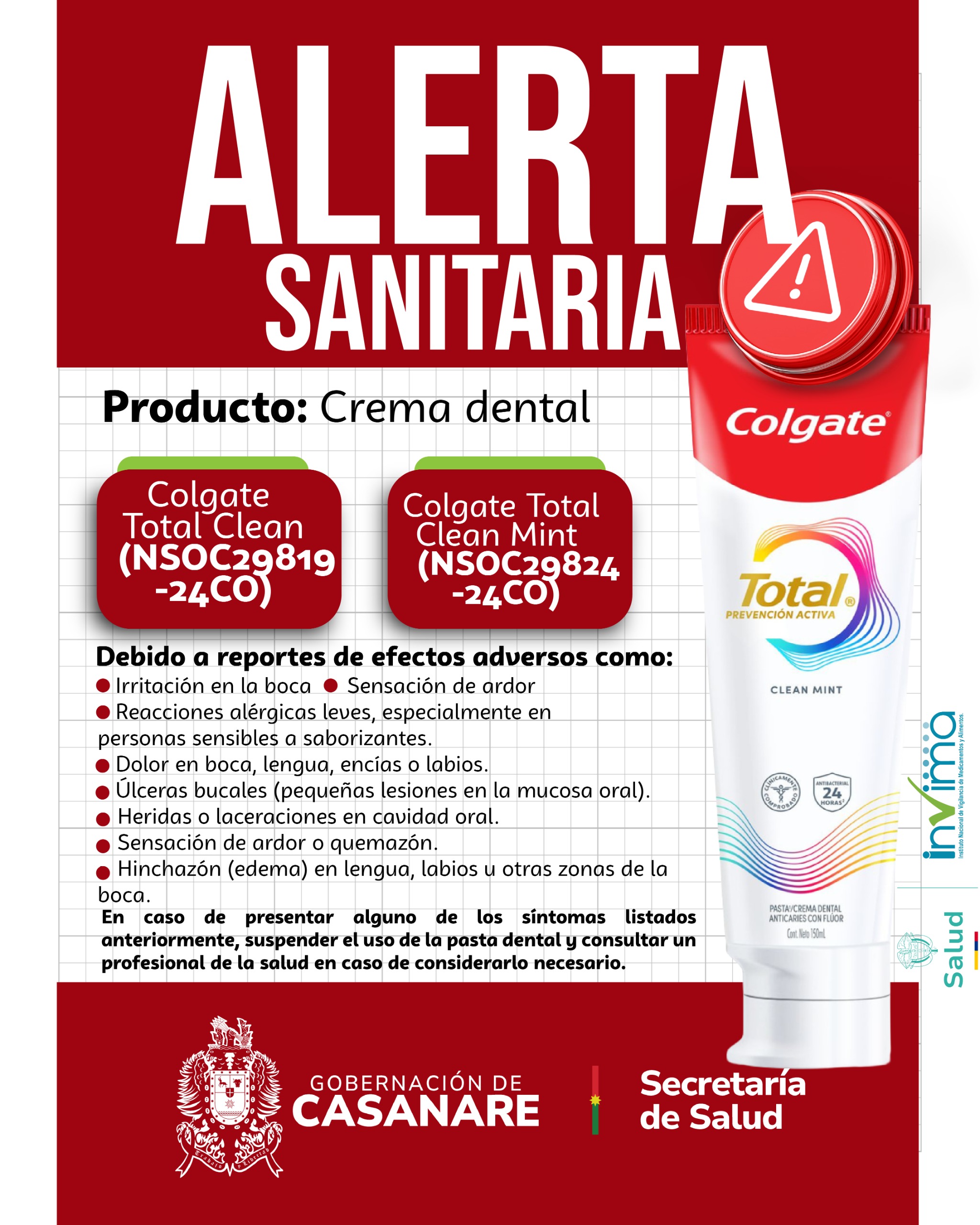 Alerta Sanitaria por cremas dentales Colgate en Casanare – La Agenda 24/7