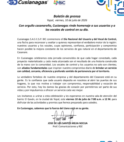  Con orgullo casanareño, Cusianagas rinde homenaje a sus usuarios y a los vocales de control en su día.