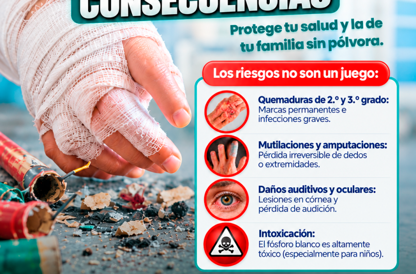 Secretaría de Salud advierte sobre los riesgos del uso de pólvora durante las festividades de fin de año
